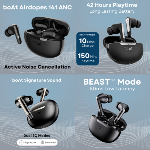 Active Noise Cancellation(~32dB), 50ms Low Latency, 4Mics ENx,42Hrs Battery, Fast Charge,IPX5, v5.3 Bluetooth Earbuds, TWS Ear Buds Wireless Earphones with mic (Gunmetal Black)