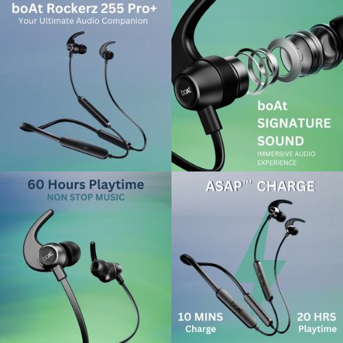 Highlights of boAt Rockerz 255 Pro+: Signature Sound, ASAP Charge, 60 Hours Playtime, and Ultimate Audio Companion