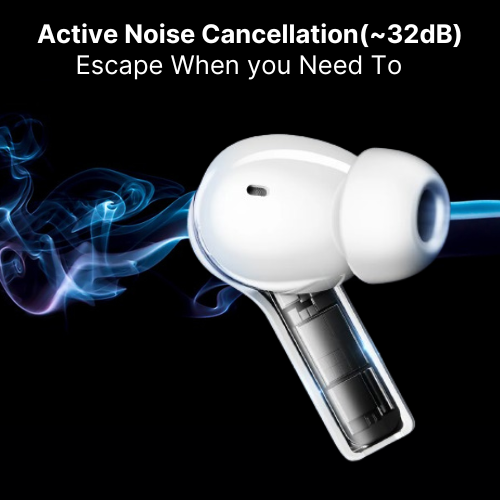 boAt Nirvana Space earbuds with Active Noise Cancellation technology (~32dB) for a distraction-free listening experience