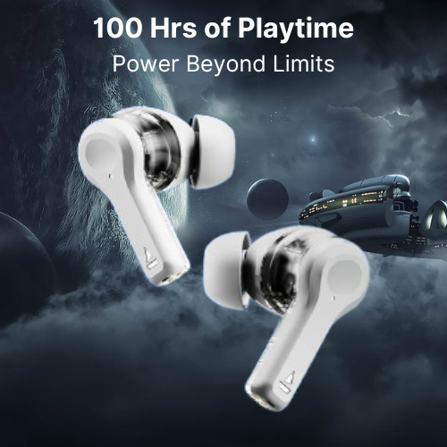 boAt Nirvana Space earbuds with up to 100 hours of playtime for extended usage.