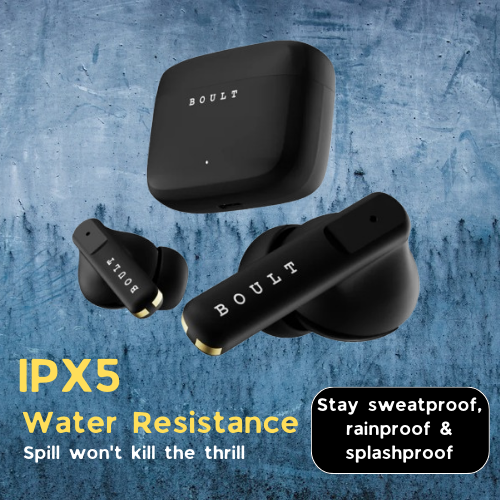 Boult Z60 with IPX5 water resistance for protection against sweat and light splashes.